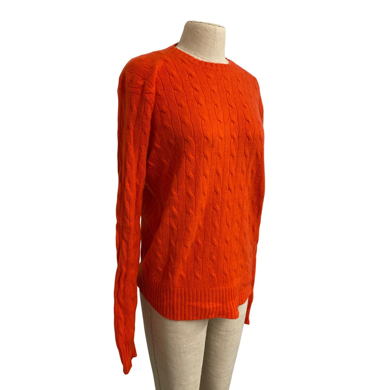 Polo By Ralph Lauren Womens M Cable Knit Sweater 100% Cashmere Orange