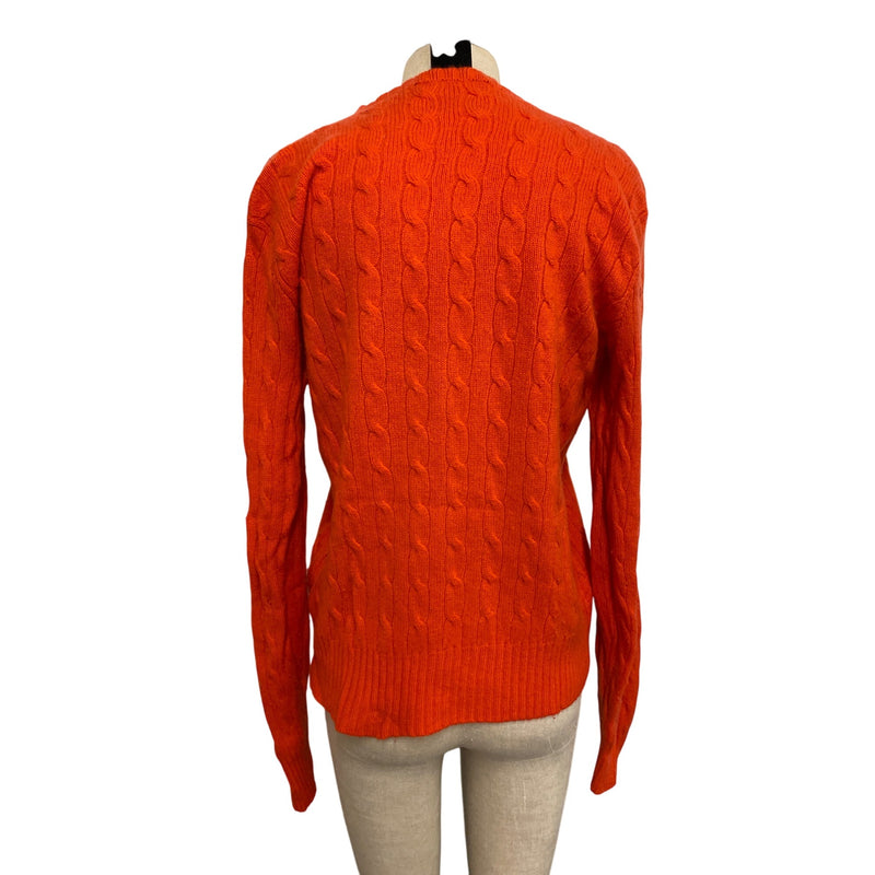 Polo By Ralph Lauren Womens M Cable Knit Sweater 100% Cashmere Orange