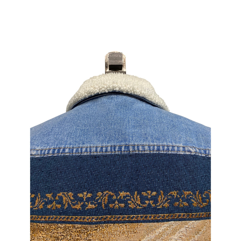 LUXBOHEME Upcycled Coat PACSUN Denim Sherpa Jean Jacket With Peace Patch, Fundraiser for Sustainable Fashion Education Programs