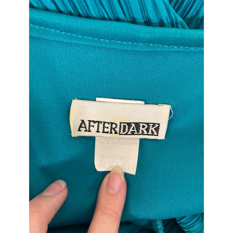 Vintage After Dark Teal Green Pleated Dress With Bow Accent & Rhinestone Detail Retro