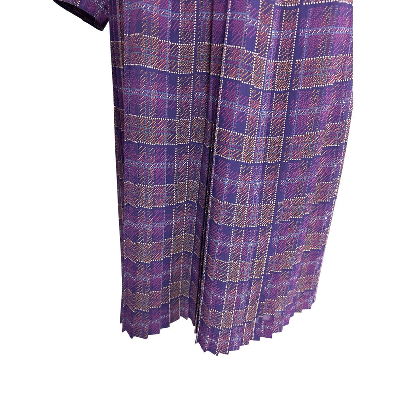 Vintage Purple Plaid Laquian By Kobino Pleated Long Sleeve Dress With Bow Tie Neckline and Belt Fundraiser for Sustainable Fashion Education