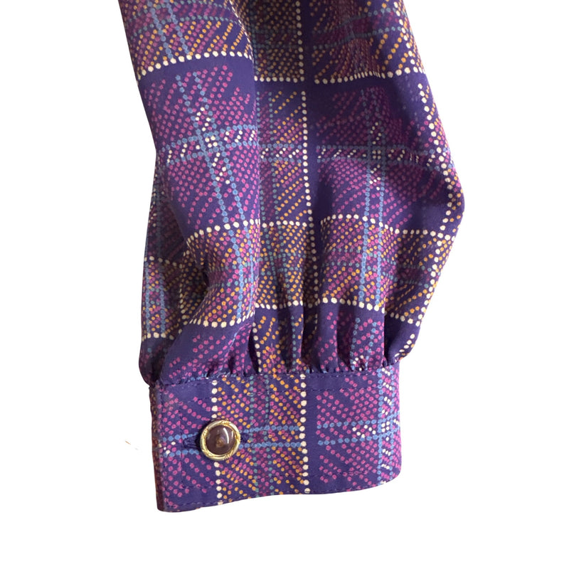 Vintage Purple Plaid Laquian By Kobino Pleated Long Sleeve Dress With Bow Tie Neckline and Belt Fundraiser for Sustainable Fashion Education