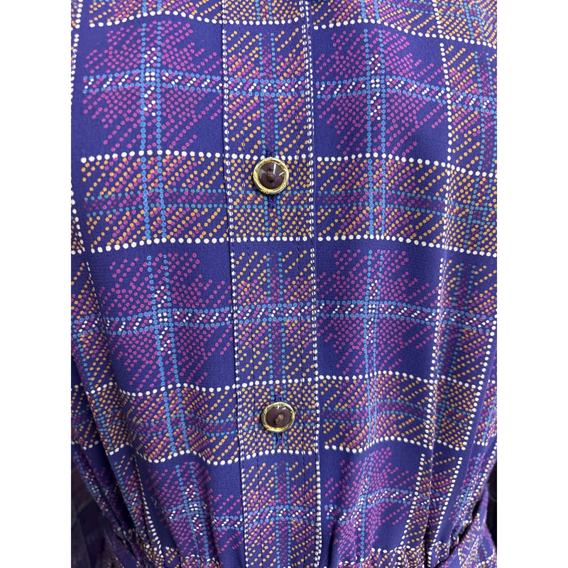 Vintage Purple Plaid Laquian By Kobino Pleated Long Sleeve Dress With Bow Tie Neckline and Belt Fundraiser for Sustainable Fashion Education