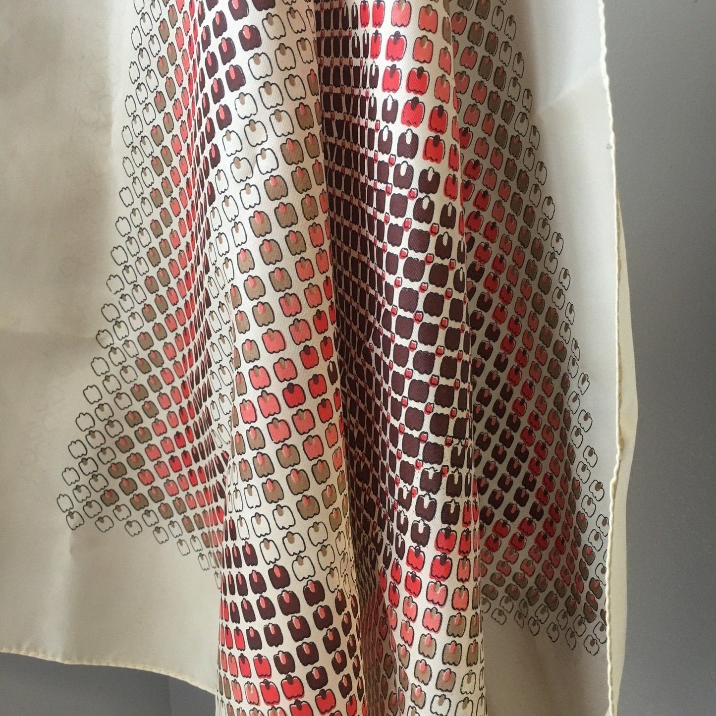 Vintage All Weather Nylon Scarf 27" Square Water Repellent Made In Taiwan R.O.C. Brown & Red Geometric Pattern