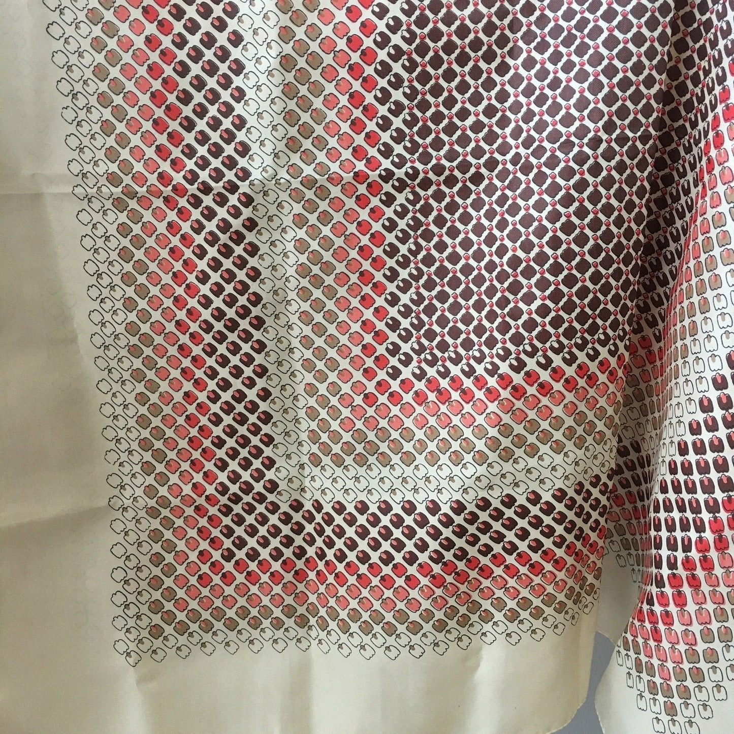 Vintage All Weather Nylon Scarf 27" Square Water Repellent Made In Taiwan R.O.C. Brown & Red Geometric Pattern