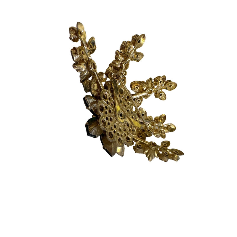 Vintage Emerald Green Rhinestone Pearl Floral Spray Brooch 1950s-60s Baroque Pearls Fundraiser for Sustainable Fashion Education Programs