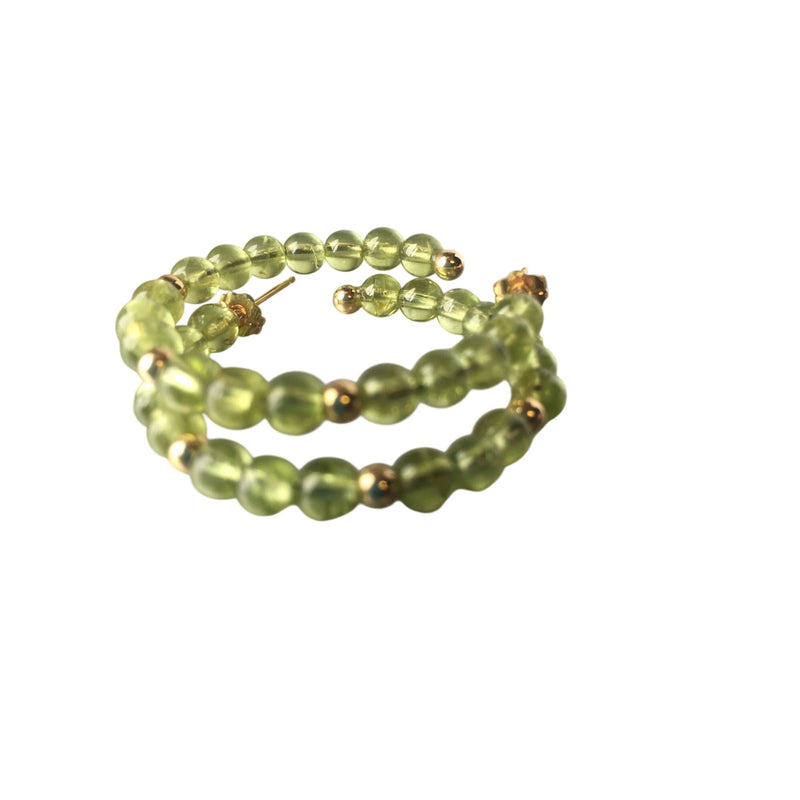 Vintage Jewelry Set Beaded Pearl Black Onyx Green Peridot Hoop Earrings Set With Gold Accents - Trio For Elegant Styling