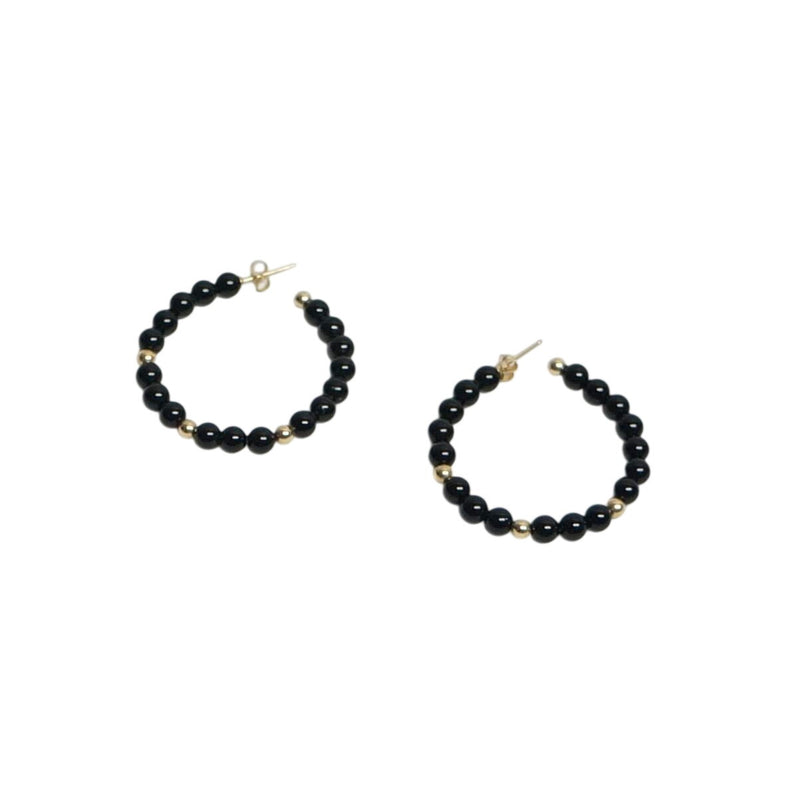 Vintage Jewelry Set Beaded Pearl Black Onyx Green Peridot Hoop Earrings Set With Gold Accents - Trio For Elegant Styling