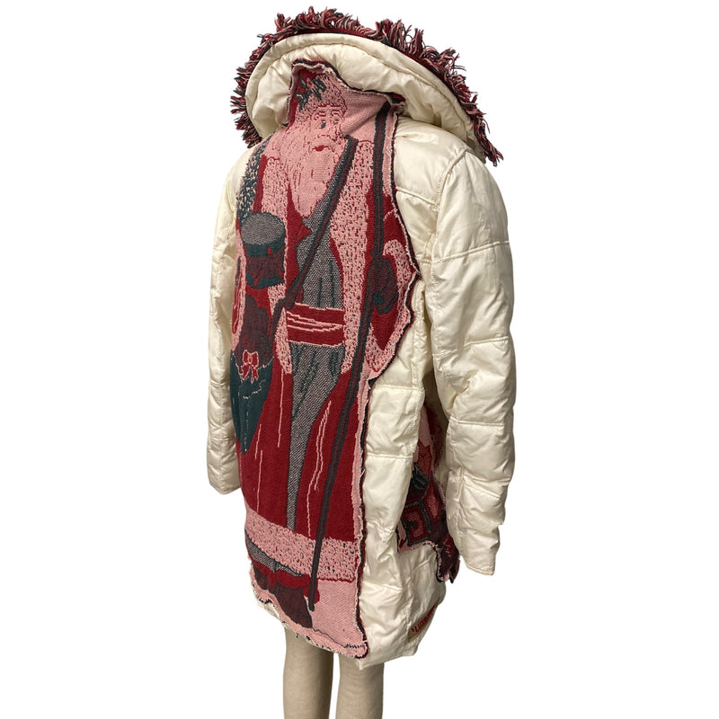 LUXBOHEME Upcycled XTREME Tek Avenue Outerwear System Handmade Whimsical Warm Coat With Woven Blanket Appliqués Fringe Details, Fundraiser