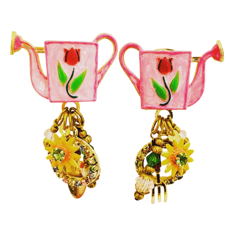 LATR 2 GO Whimsical Pink Flower Garden Runway Clip on Earrings