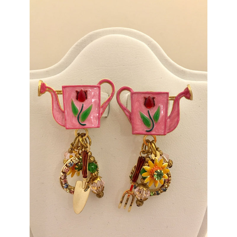 LATR 2 GO Whimsical Pink Flower Garden Runway Clip on Earrings