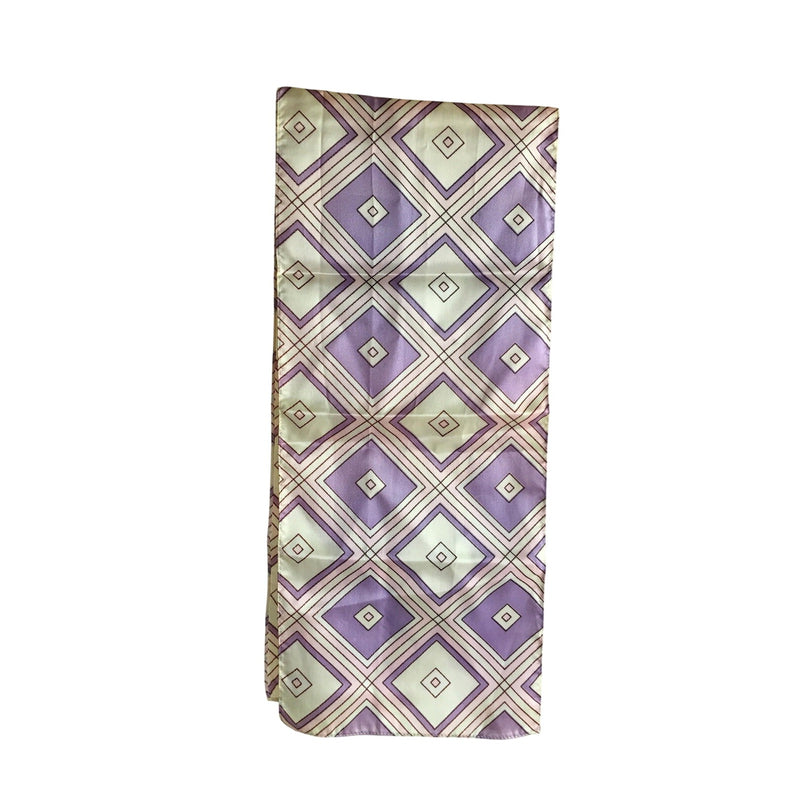Vintage Geometric Diamond Print Silk Scarf In Purple Cream