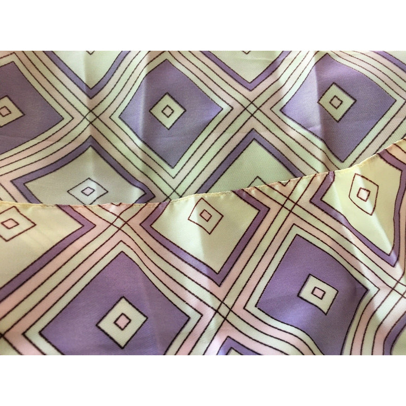 Vintage Geometric Diamond Print Silk Scarf In Purple Cream