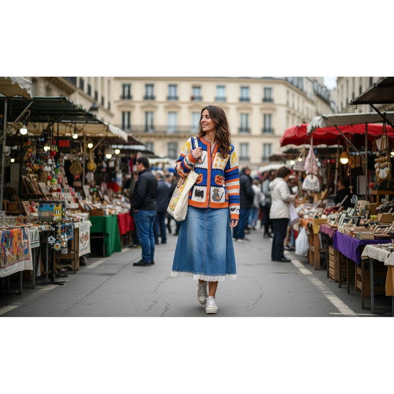 Belle Pointe Vintage Fall Autumn Cardigan Sweater With Pumpkin & Cat Whimsical Pattern