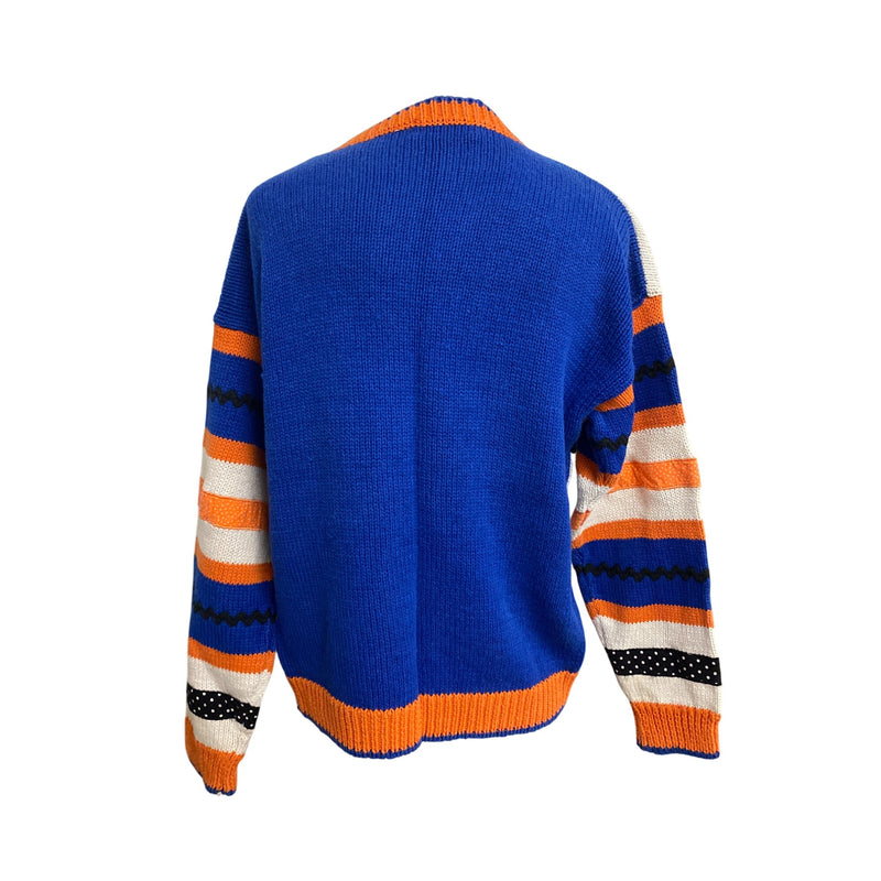 Belle Pointe Vintage Fall Autumn Cardigan Sweater With Pumpkin & Cat Whimsical Pattern