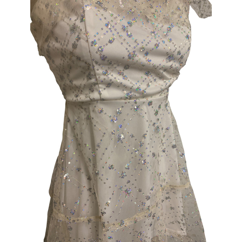 Lucy in the Sky Los Angeles Sequin Embellished Sheer Layered Mini Dress With Bow Tie Straps