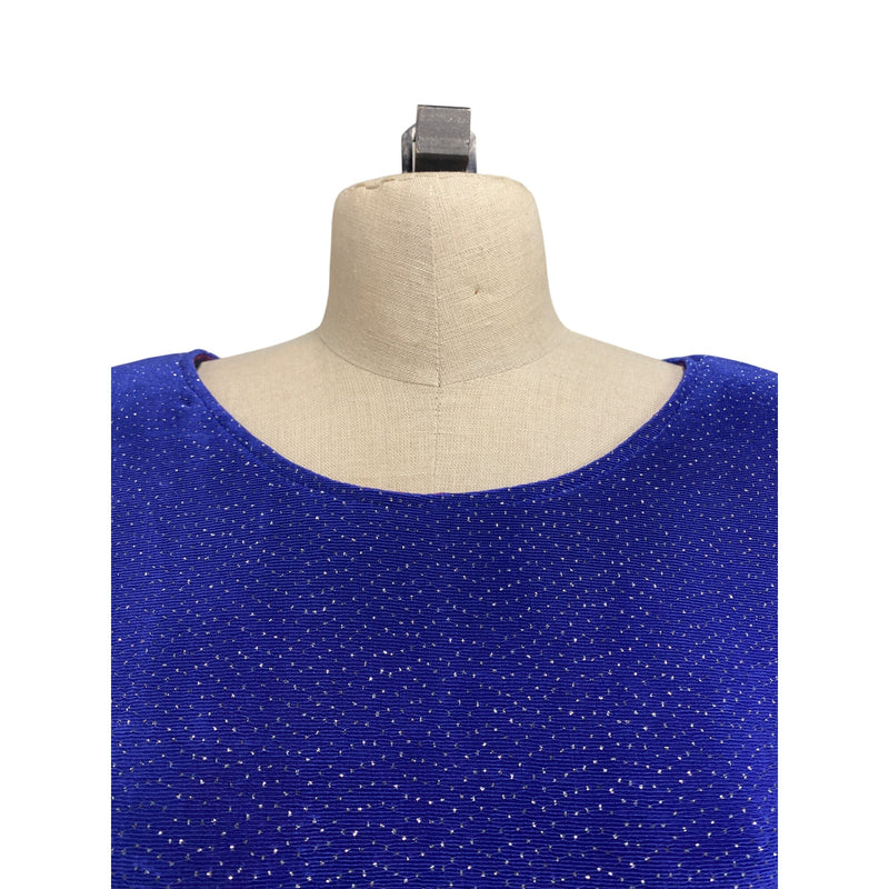 Vintage Nina Piccalino Blue A-Line Dress W/ Glitter Accents and Purple Lining Made In USA Short Sleeves Womens M