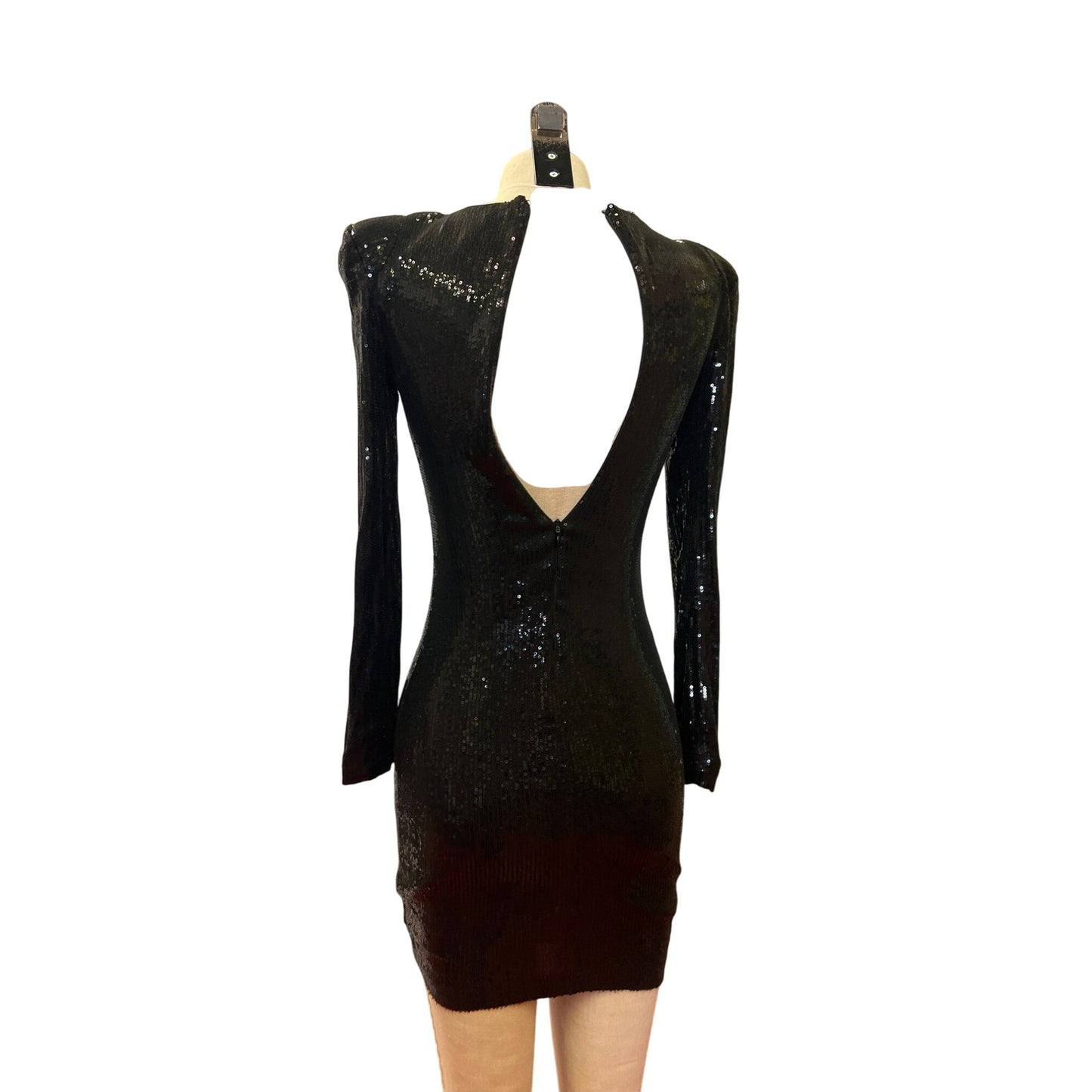 Forever 21 Black Sequin Long Sleeve Bodycon Mini Dress LBD Prom Homecoming