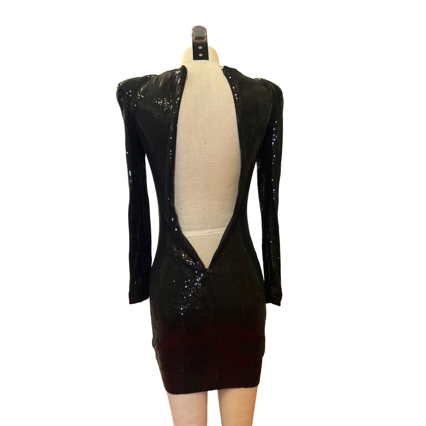 Forever 21 Black Sequin Long Sleeve Bodycon Mini Dress LBD Prom Homecoming