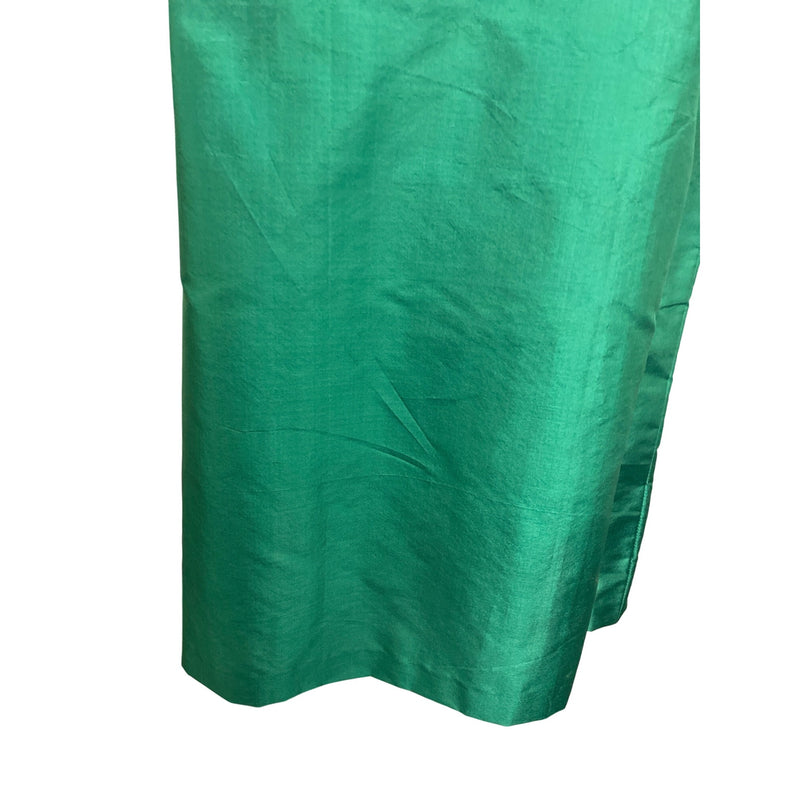 Vintage Handmade Emerald Green Short Sleeve Midi Dress With White Embroidered Lace Detail and Back Zipper Closure