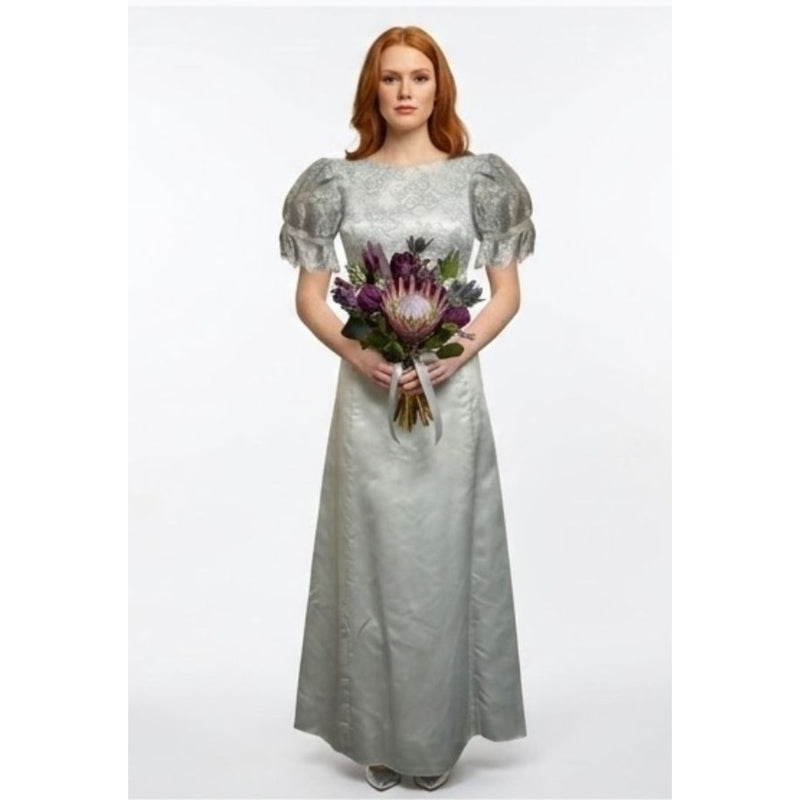 Vintage Specially Hand-Made By Marjorie Silver Lace/Satin Empire Gown Dress, Fundraiser Supports Sustainable Fashion Education
