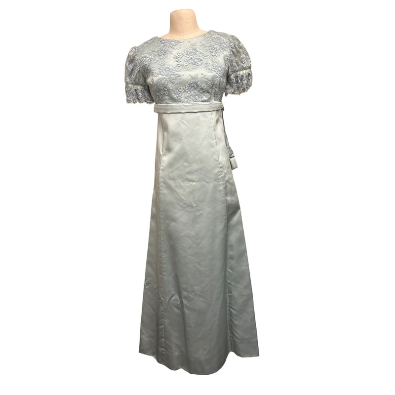 Vintage Specially Hand-Made By Marjorie Silver Lace/Satin Empire Gown Dress, Fundraiser Supports Sustainable Fashion Education