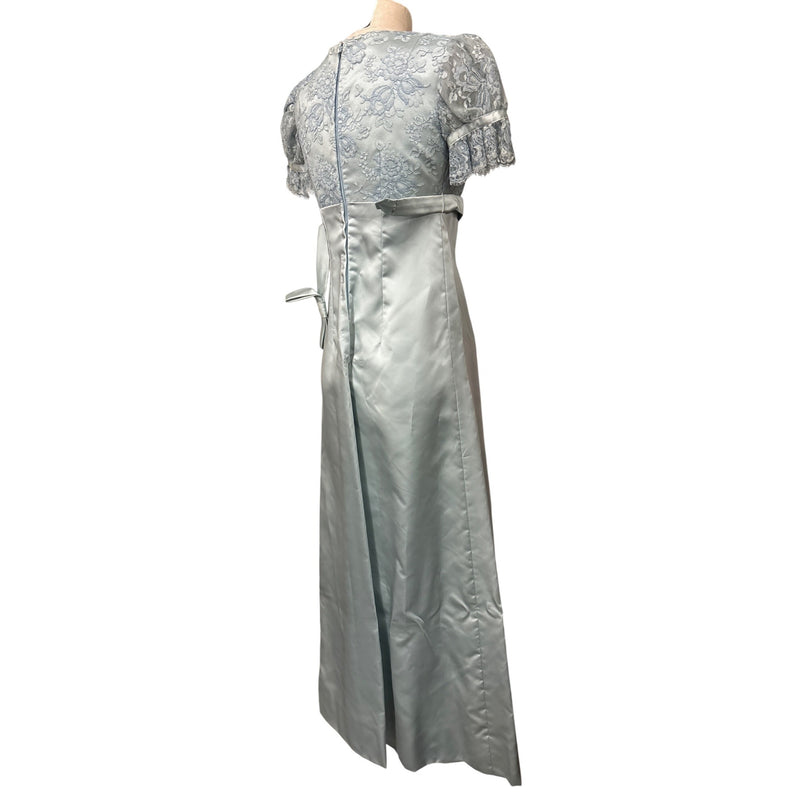 Vintage Specially Hand-Made By Marjorie Silver Lace/Satin Empire Gown Dress, Fundraiser Supports Sustainable Fashion Education