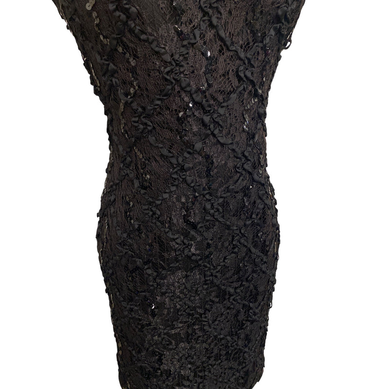 Susan Roselli For VI Jack Black Lace & White Satin Ruffle Dress