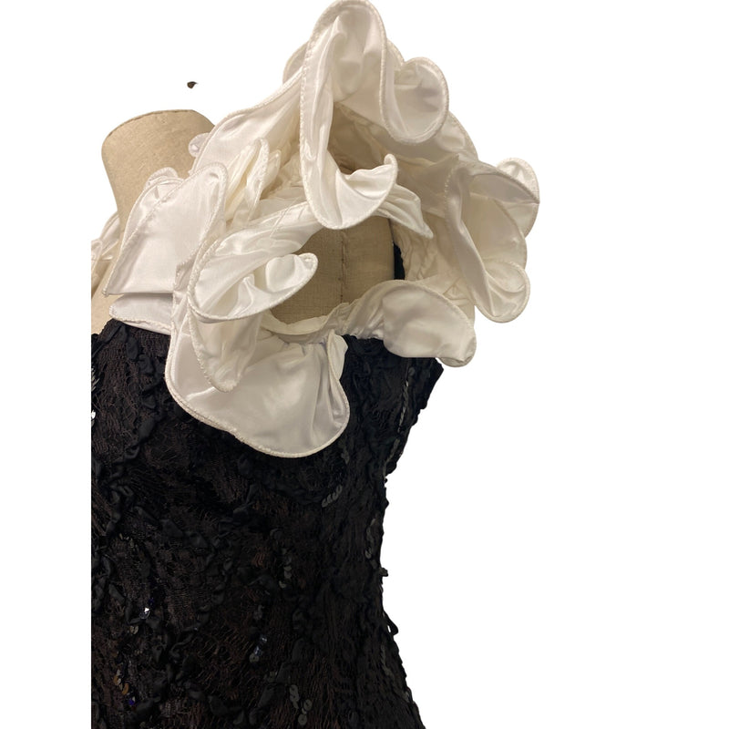 Susan Roselli For VI Jack Black Lace & White Satin Ruffle Dress