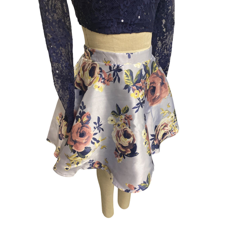 City Triangles 2-Piece Navy Lace & Floral Skirt Top Super Girlie Set Size 3 Juniors