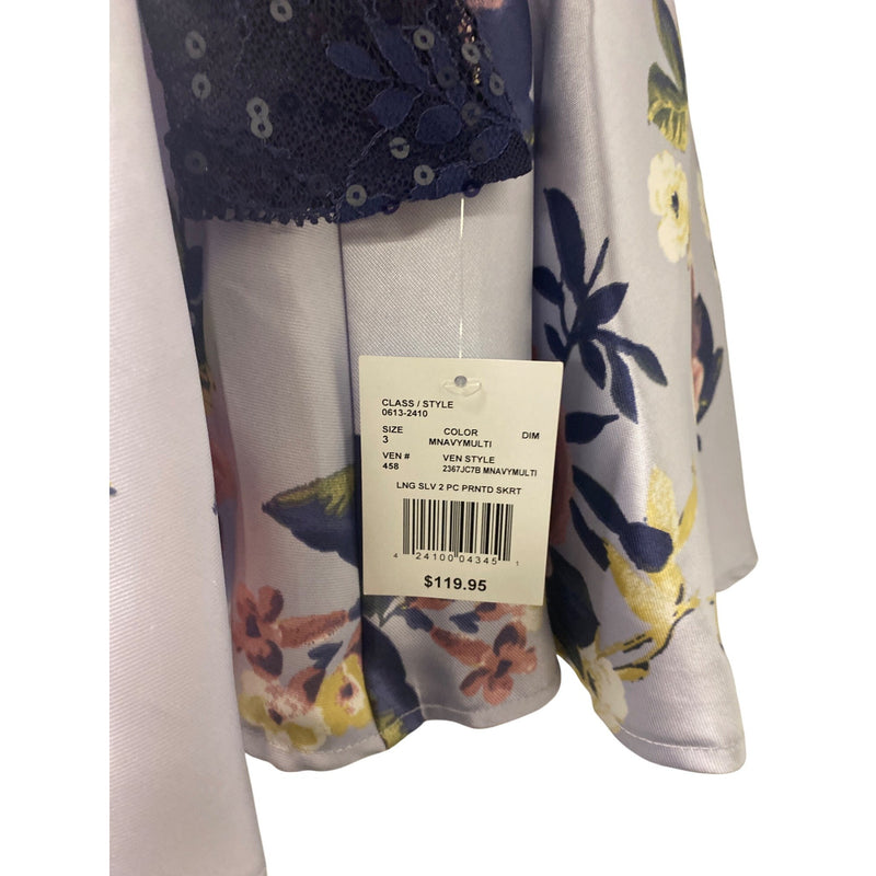 City Triangles 2-Piece Navy Lace & Floral Skirt Top Super Girlie Set Size 3 Juniors