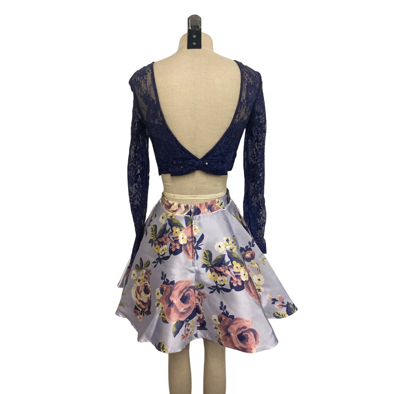 City Triangles 2-Piece Navy Lace & Floral Skirt Top Super Girlie Set Size 3 Juniors
