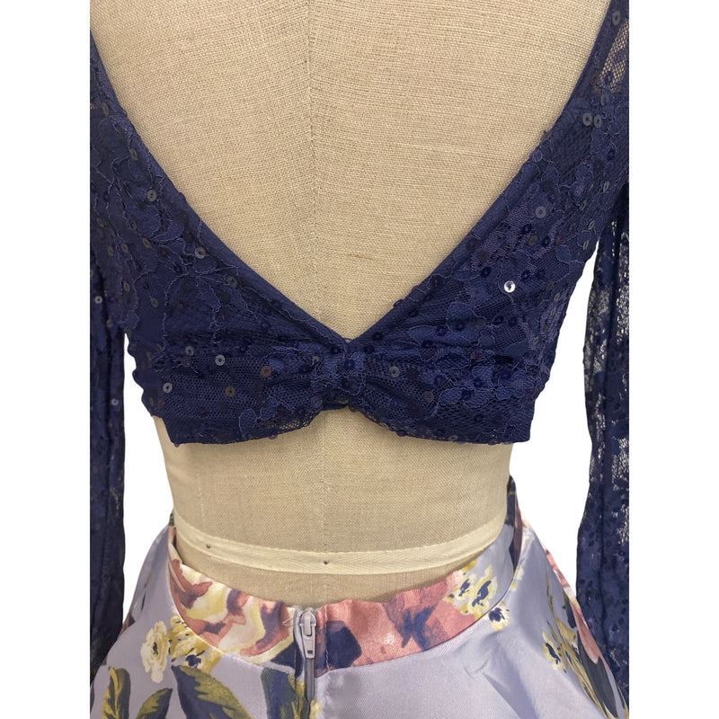 City Triangles 2-Piece Navy Lace & Floral Skirt Top Super Girlie Set Size 3 Juniors