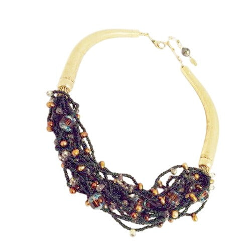 Vintage Carlisle Multi-Strand Torsade Statement Necklace Seed Beads Baroque Pearls Crystal Accents Fundraiser Supports Sustainable Fashion