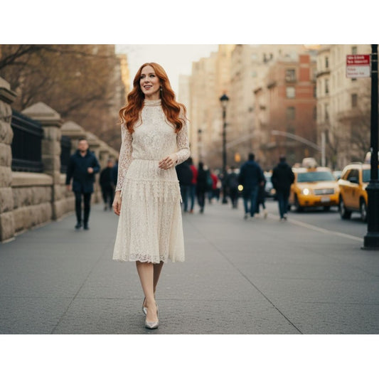 Vintage Ivory Lace High Neck Midi Dress By Ursula Of Switzerland 7/8