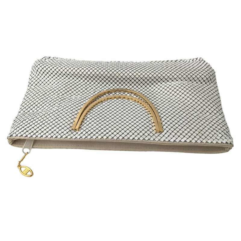 White Mesh Metal Purse Handbag Retro Bag Golden Framed Handle Vintage Accessory