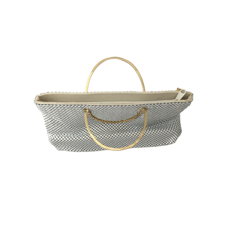 White Mesh Metal Purse Handbag Retro Bag Golden Framed Handle Vintage Accessory