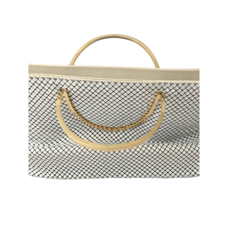 White Mesh Metal Purse Handbag Retro Bag Golden Framed Handle Vintage Accessory