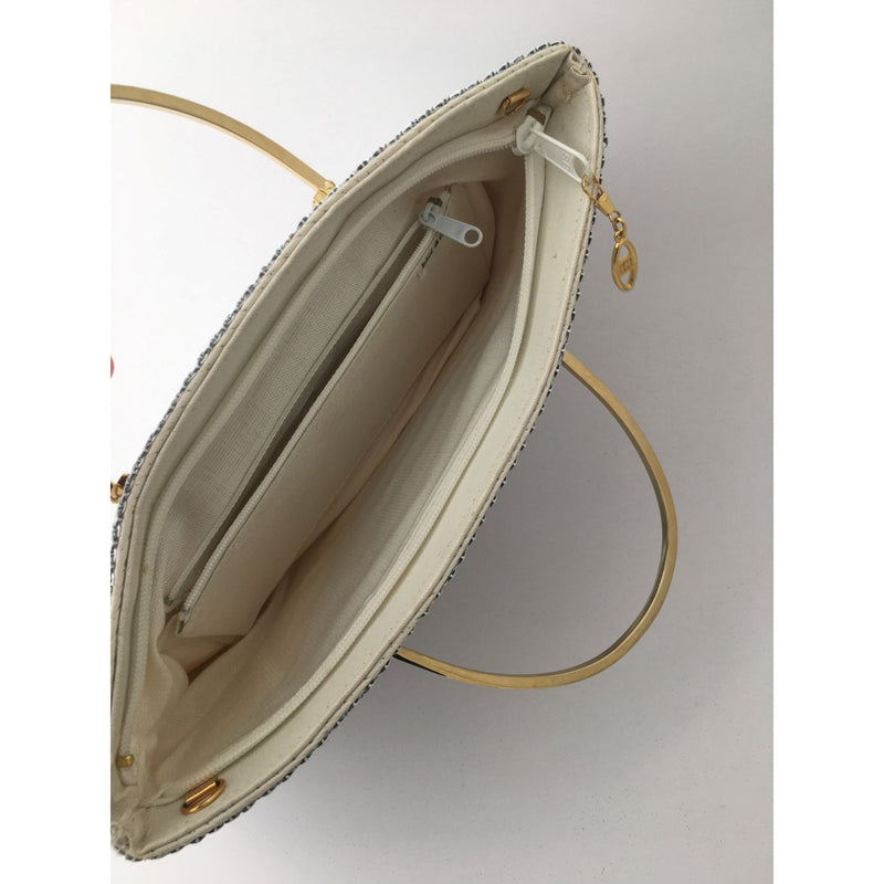 White Mesh Metal Purse Handbag Retro Bag Golden Framed Handle Vintage Accessory