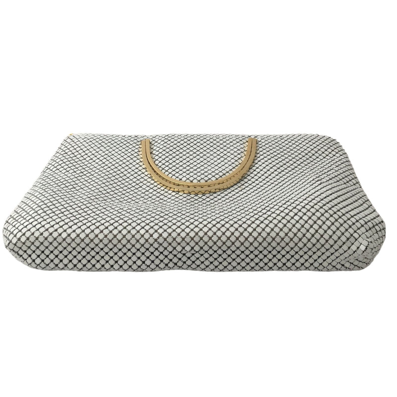 White Mesh Metal Purse Handbag Retro Bag Golden Framed Handle Vintage Accessory