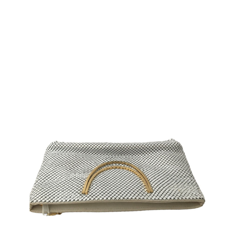 White Mesh Metal Purse Handbag Retro Bag Golden Framed Handle Vintage Accessory