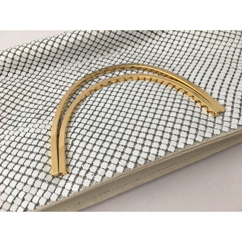 White Mesh Metal Purse Handbag Retro Bag Golden Framed Handle Vintage Accessory