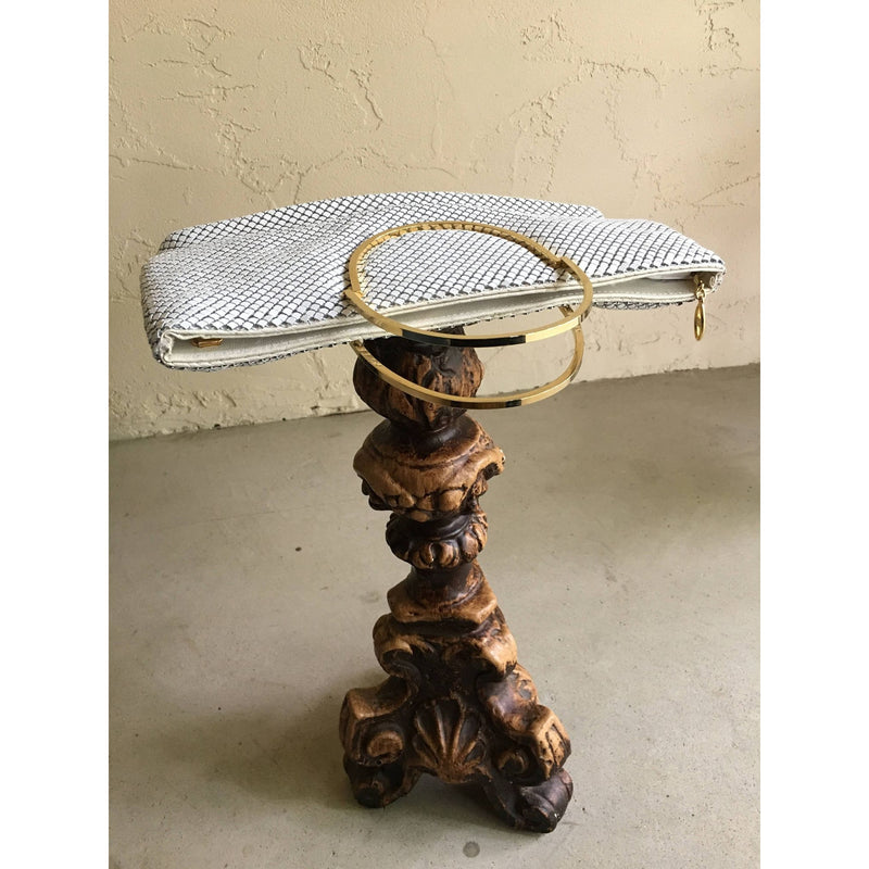 White Mesh Metal Purse Handbag Retro Bag Golden Framed Handle Vintage Accessory