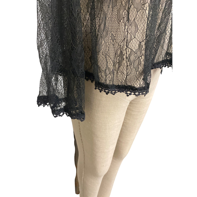 Altar’d State Black Lace Bell Sleeve Top With Scalloped Trim & Keyhole Neck