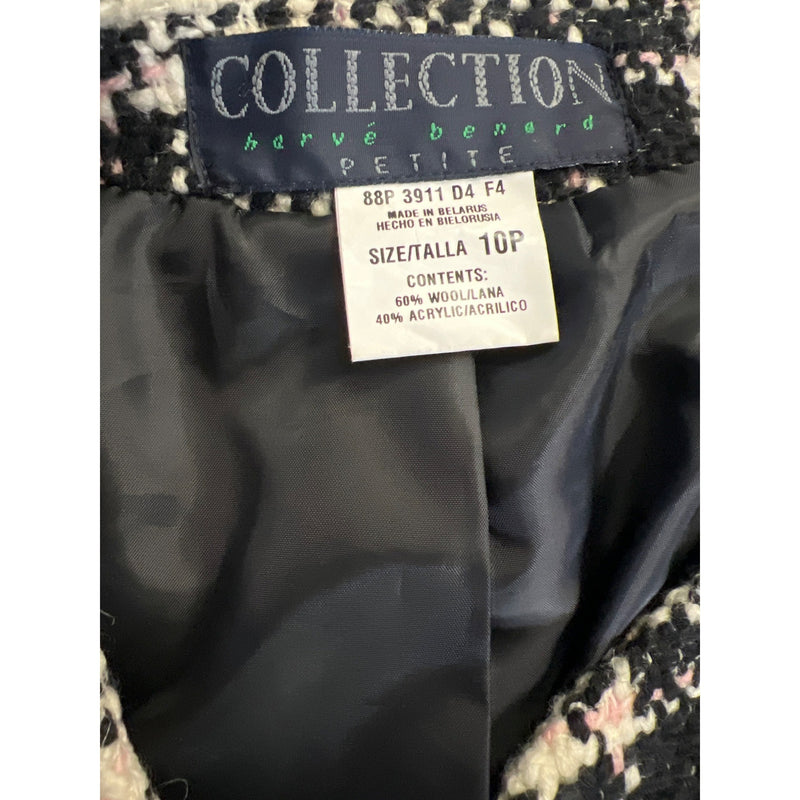 Vintage Herve Benard Collection Plaid Tweed Jacket Pink Black Cream Wool Blazer Outerwear Top