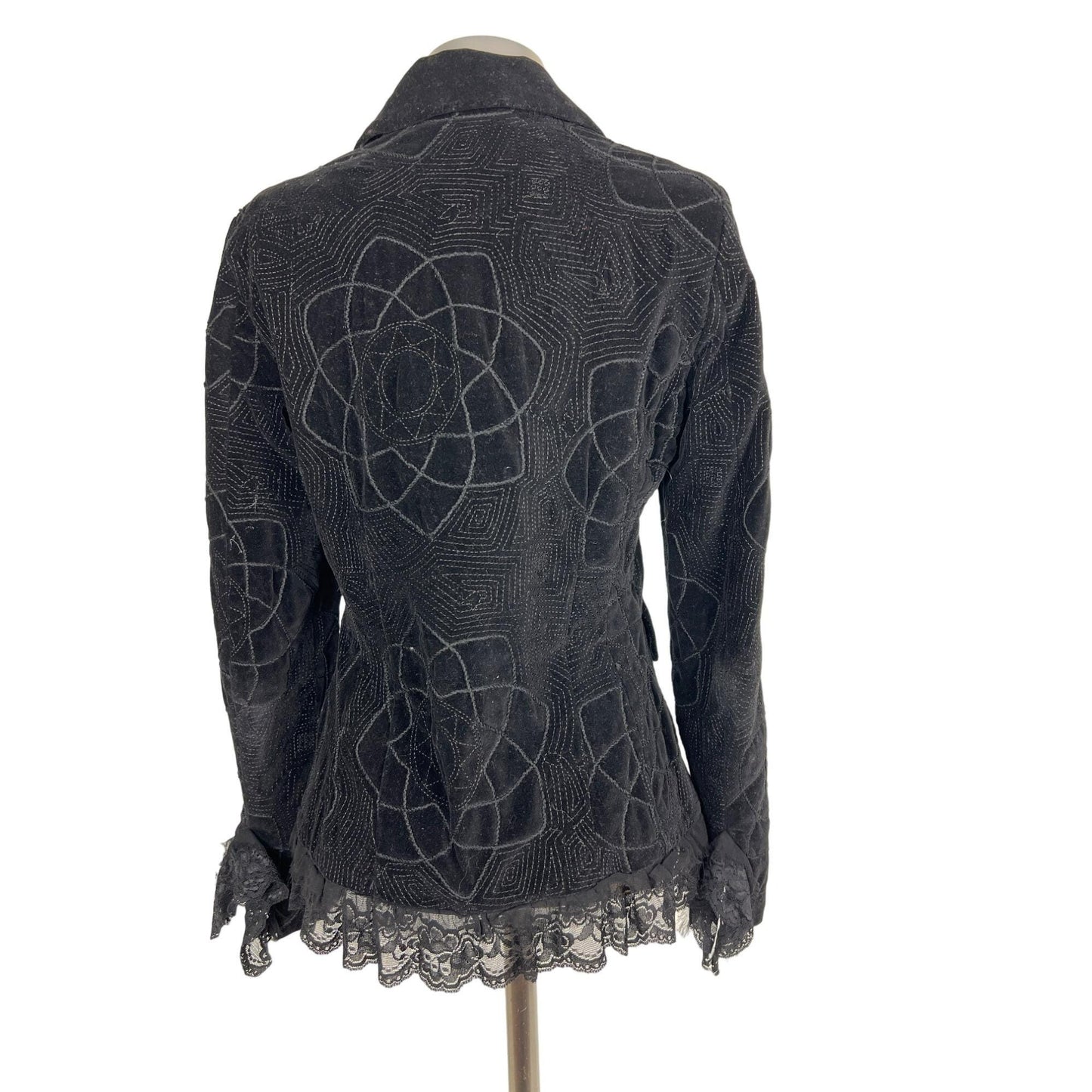 Vintage Sheri Bodel Black Authentic Blazer Unique Jacket with Ruffle Lace Trim from Nordstrom Y2K