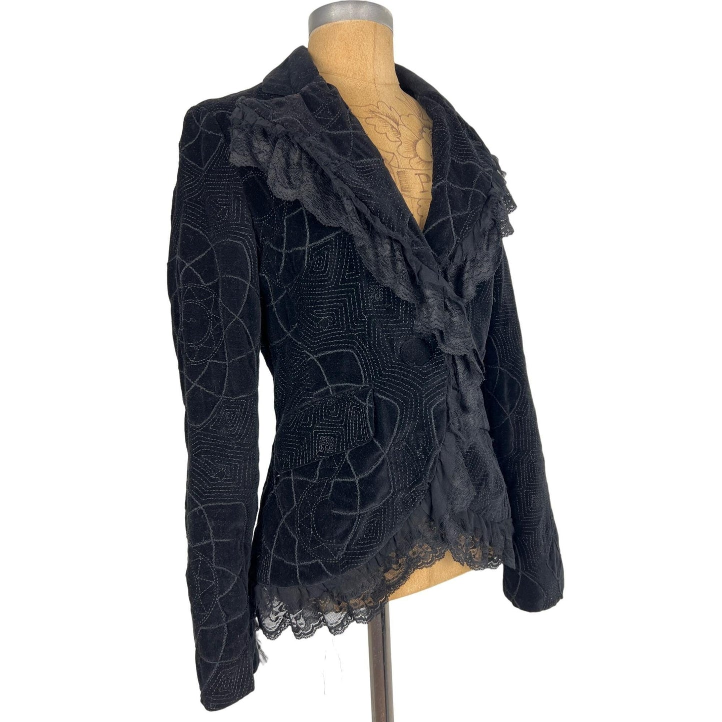 Vintage Sheri Bodel Black Authentic Blazer Unique Jacket with Ruffle Lace Trim from Nordstrom Y2K