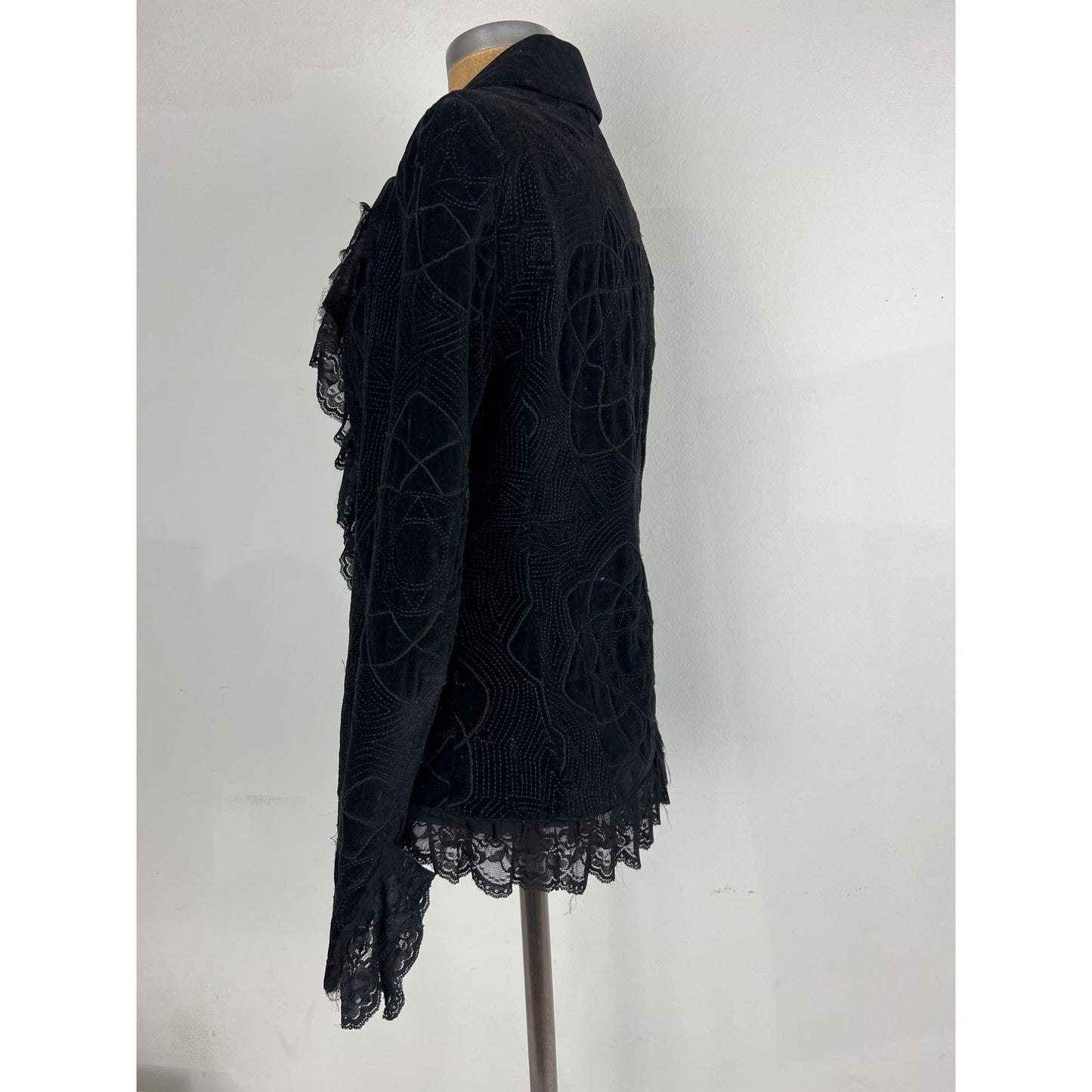 Vintage Sheri Bodel Black Authentic Blazer Unique Jacket with Ruffle Lace Trim from Nordstrom Y2K