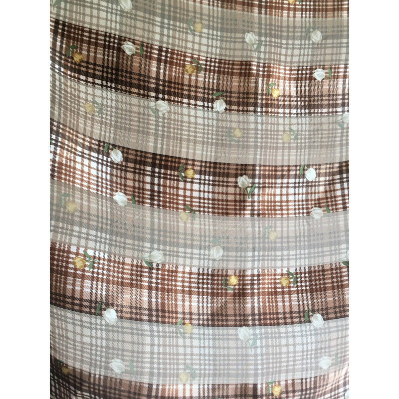 Vintage Brown Plaid Sheer Scarf With Floral Embroidery For Women