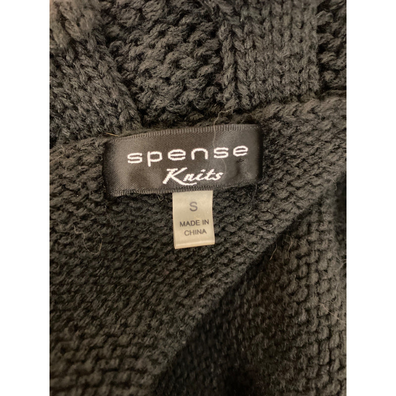 Spense Knits Chunky Knit Black Open Cardigan Shrug With Ruffle Trim & Tie Closure